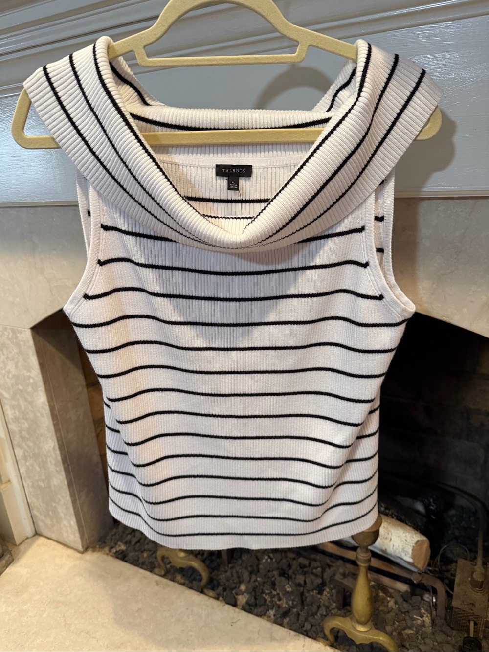 Talbots White Sleeveless Cowl Neck Striped Sweater size XL
